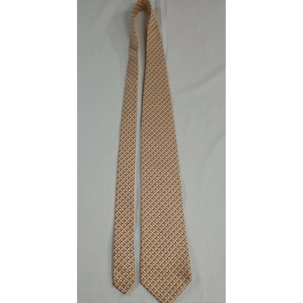 J. Crew 100% Silk Neck Tie Men's Made In Italy Cream Pink Brown Geometric Design